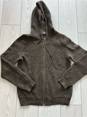 Vince Men's Hooded Zip Sweater - Moss Green Small